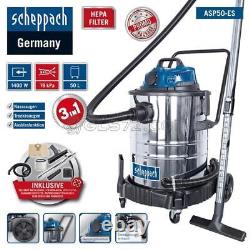 230v Wet And Dry Vacuum Cleaner Stainless Steel 50 L 1400 W Scheppach Asp50-es
