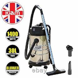 30 Litre Wet & Dry Vacuum Cleaner with Blower 1400 Watt Stainless Steel cylinder