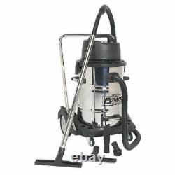 Sealey Vacuum Cleaner Industrial Wet & Dry 77L Stainless Steel Drum 2400W